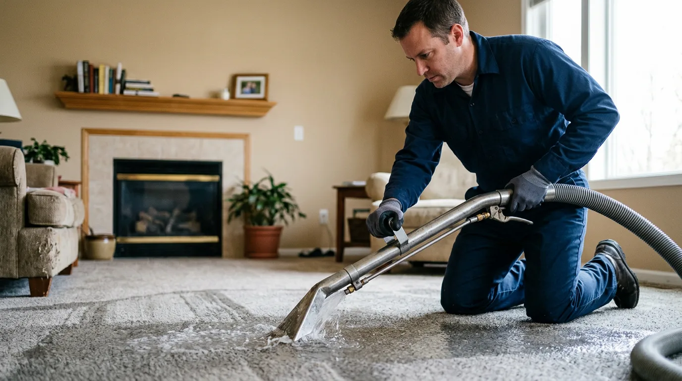 Water damage restoration technician working near Russell, IA